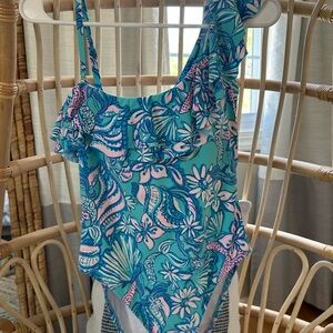 Lilly Pulitzer Caelum one piece swimsuit Sound The Sirens Amalfi Blue size 8